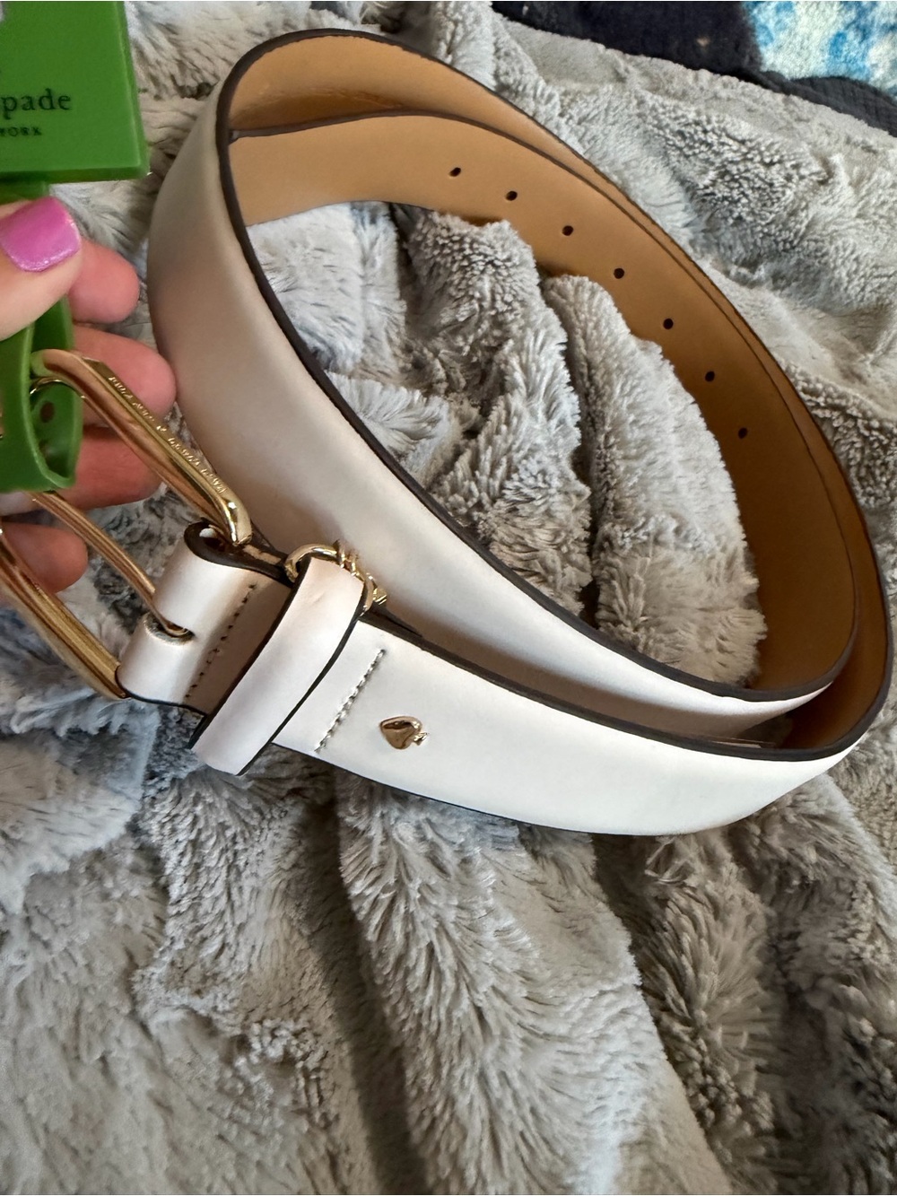 kate spade Cream Leather Belt with Gold Buckle xl NWT